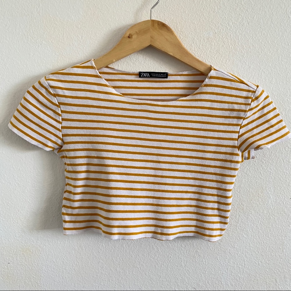 ZARA White and Yellow Crop Top Size Small